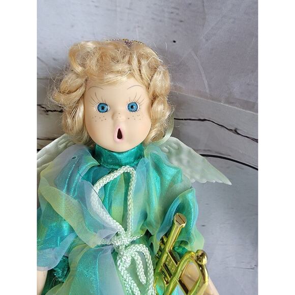 Porcelain Christmas Angel Dolls Lot 3 Dressed in Gold with Open Mouth Instrument - Picture 10 of 12